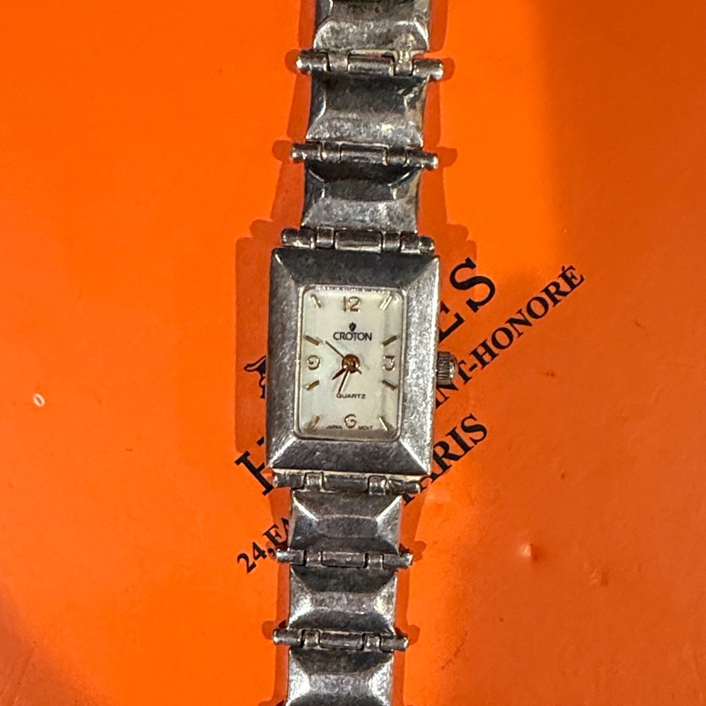 Croton Sterling Silver Linked Rectangle Watch Wit… - image 1